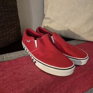 Vans Asher Checker Sidewall Racing Red Slip On No Laces Loafer Shoe Men's  11.5